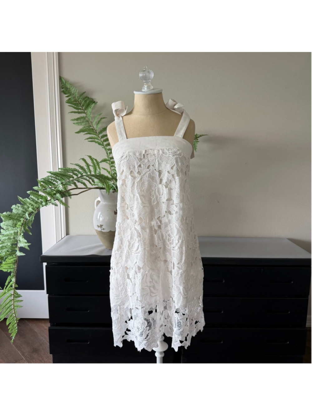 Cistar New York White Floral Lace Mini Dress Adjustable Straps Size S
